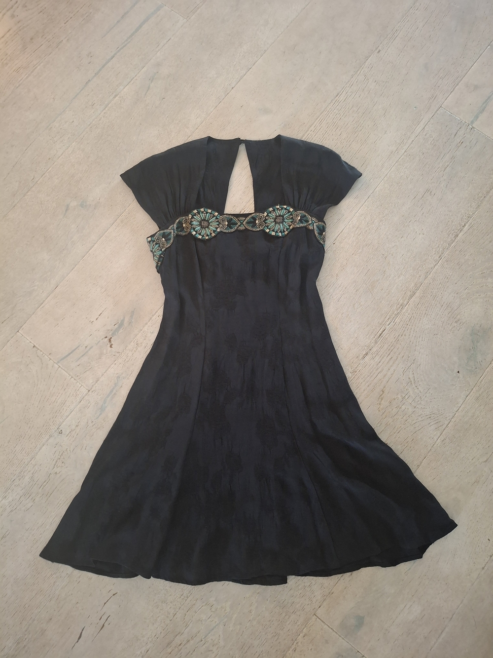 Carole Little Black Mini Dress with Turquoise Beaded Waist
